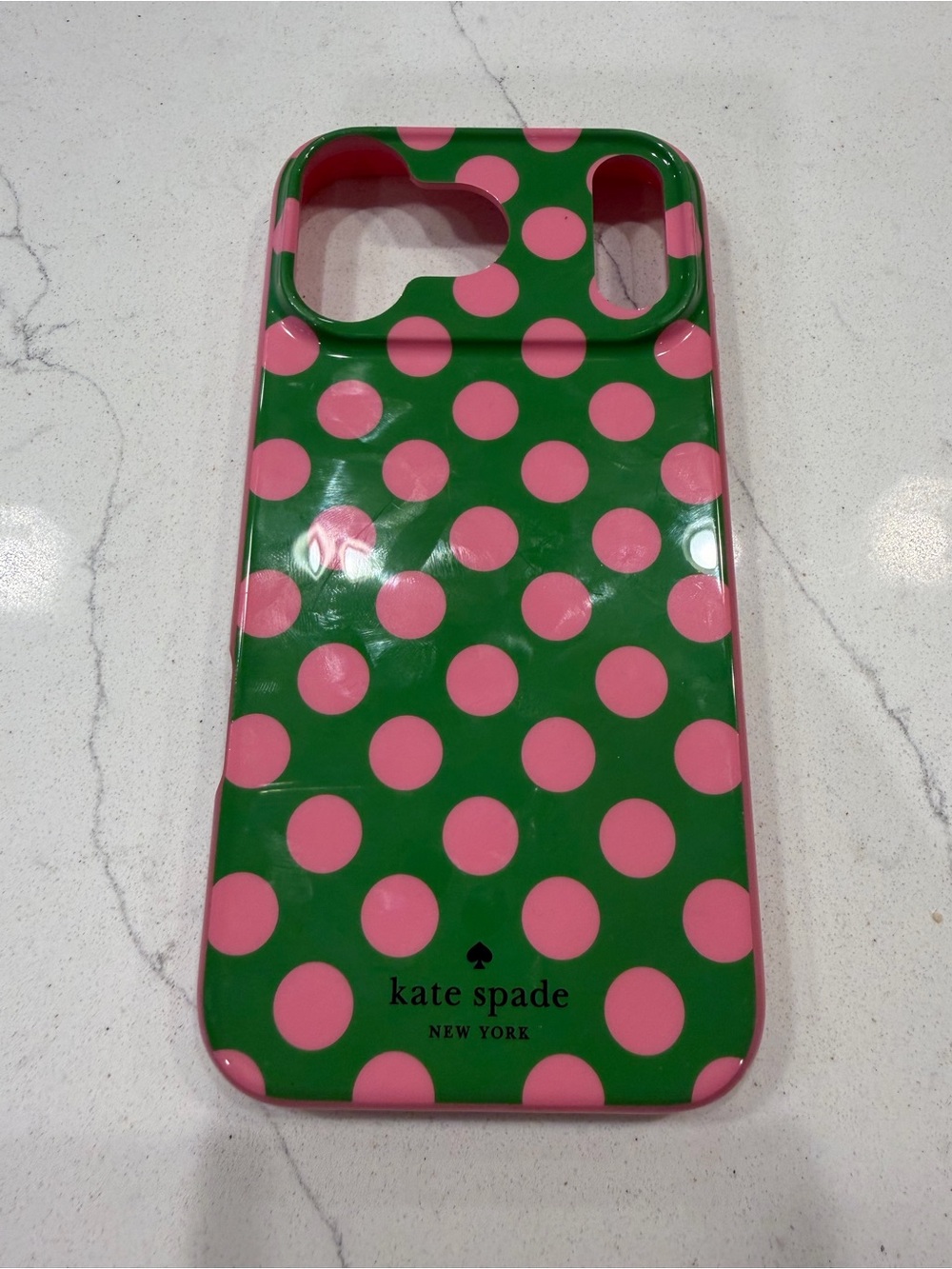 Kate Spade New York green and pink polka dot case for the iPhone 17 Pro Max